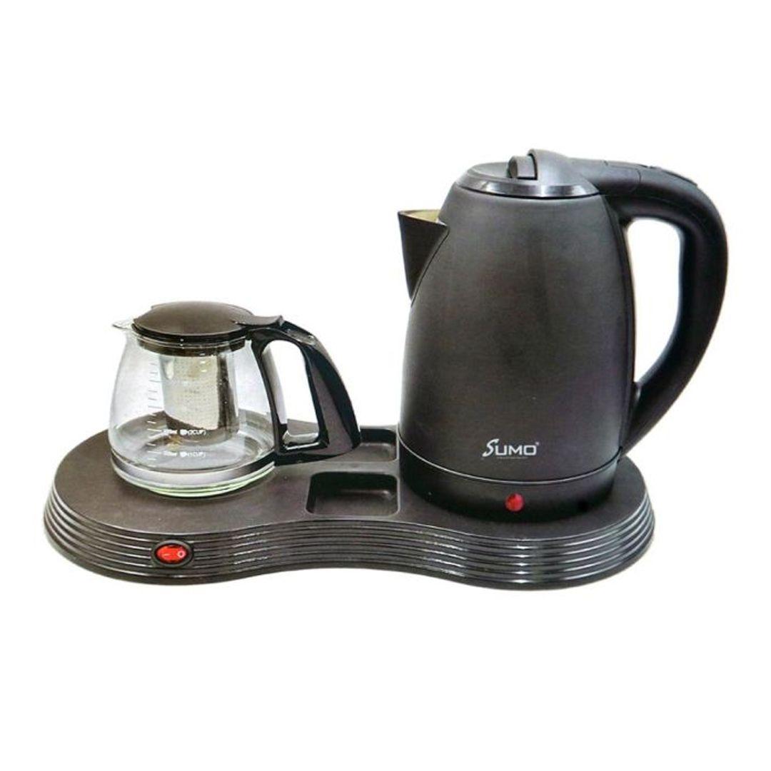 Sumo 1500W Stainless Steel Water Kettle with Glass Teapot and Serving Tray