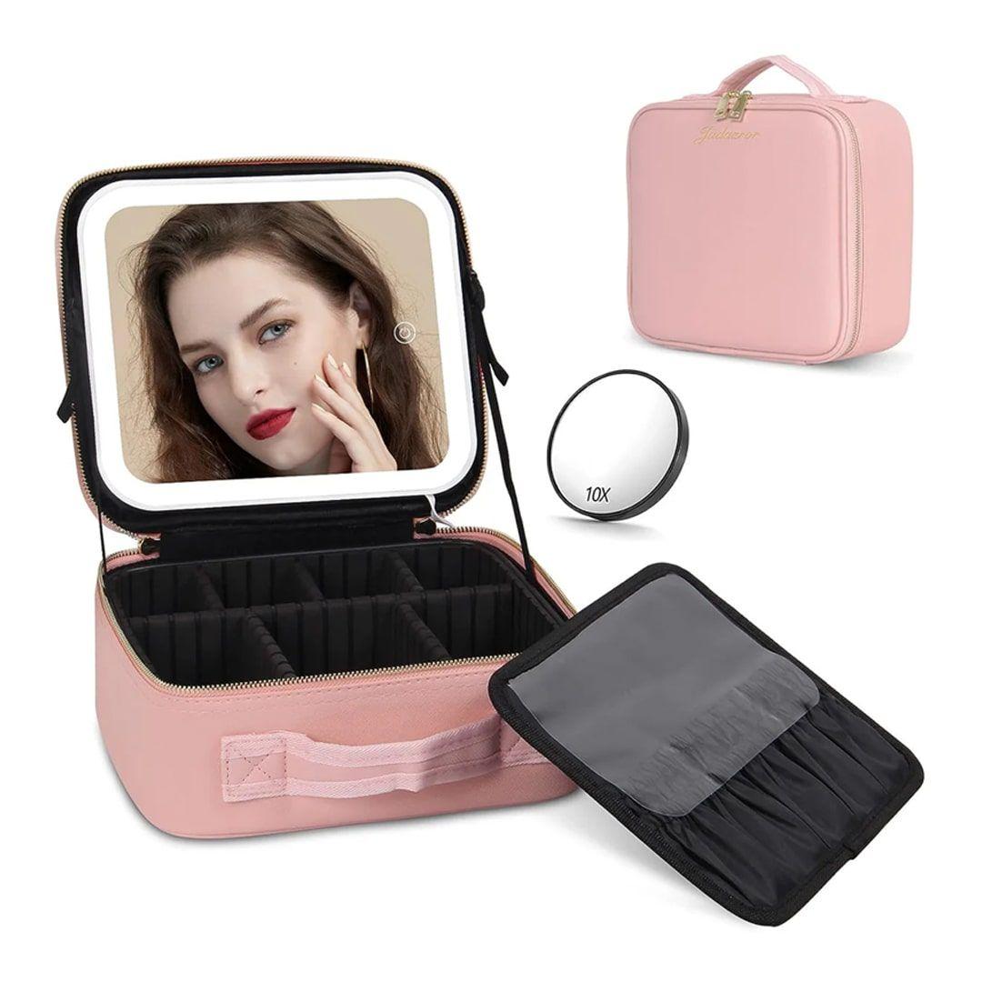 Makeup Bag with Adjustable Lighted Mirror with Organized Space