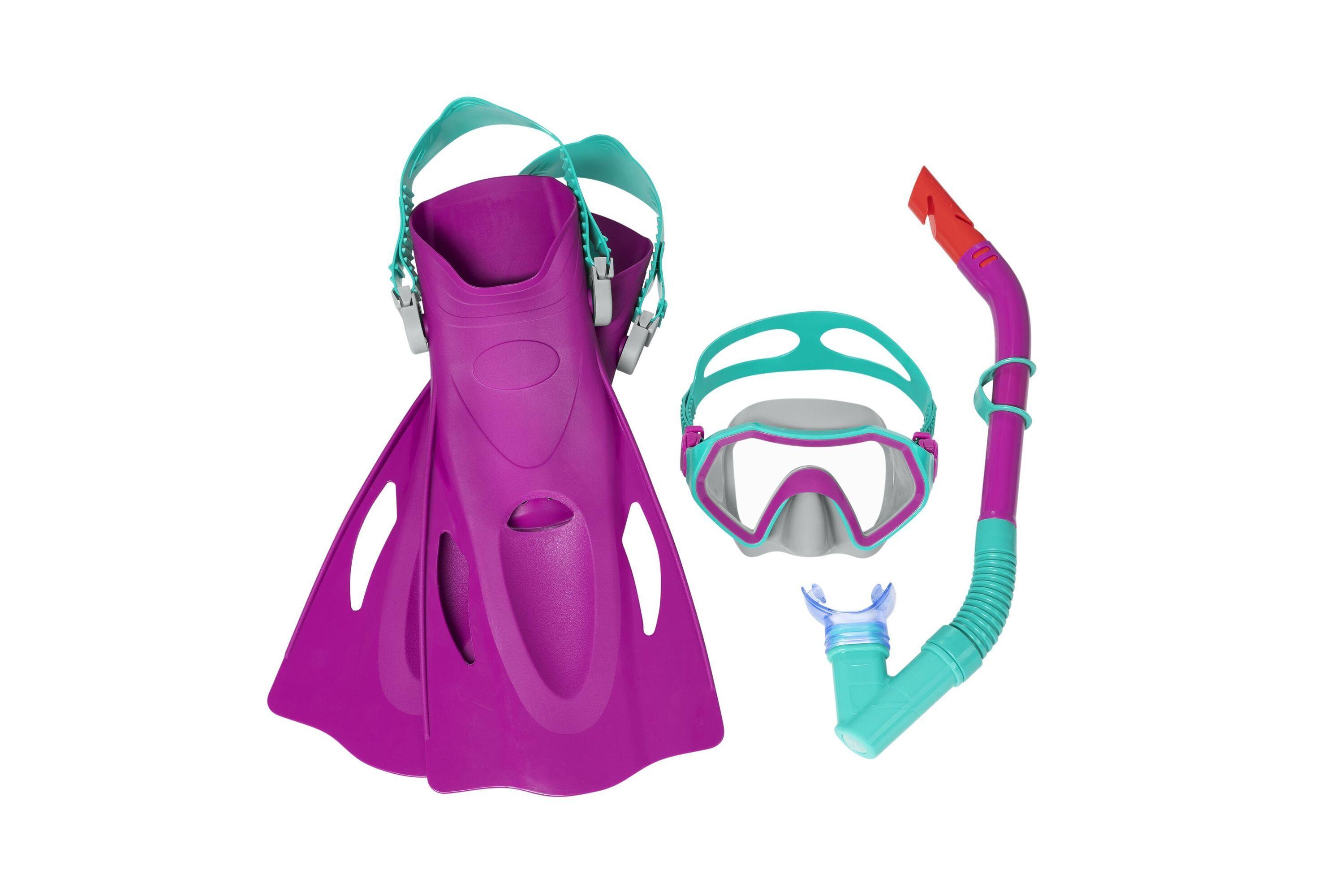 BESTWAY  CRUSADER SNORKEL SET (Contents:One mask, one snorkel and one pair of fins, 2 assorted colors, Fin Size: US(5-8); EUR (37-41)) Age 7+