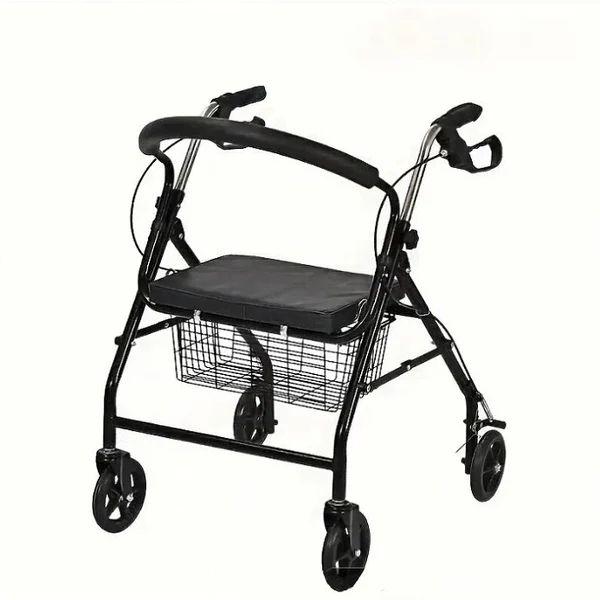 Aluminum Rollator Walker Chair with Foldable Seat, Backrest & 6 Wheels