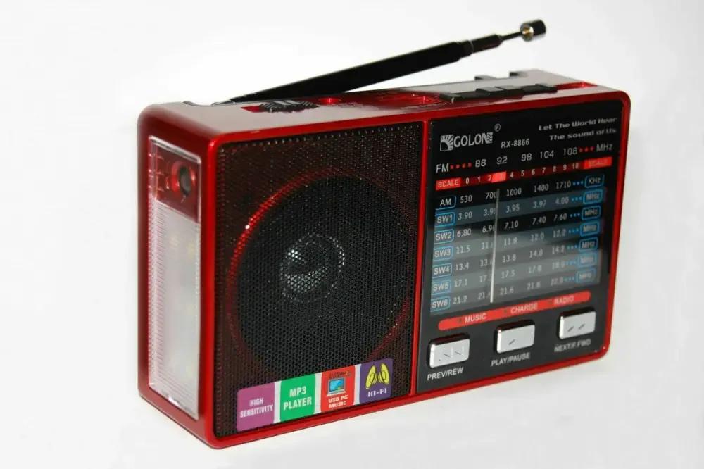 GOLON RX-8866 Portable Radio — Bluetooth, USB/SD Playback & LED Light work with Batteries and rechargeable