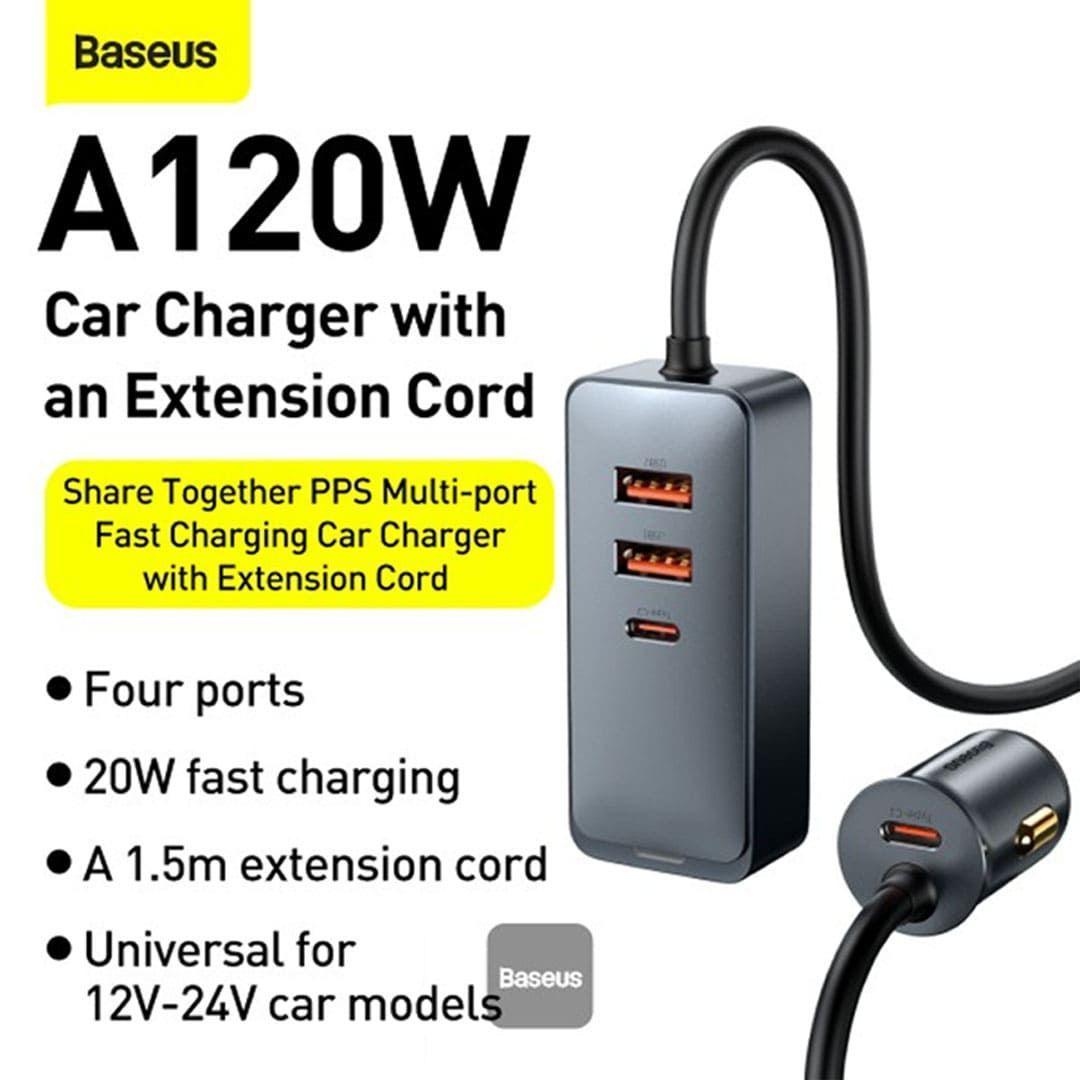 Baseus 120W Car Charger with 2 USB Ports and 2 Type C Ports