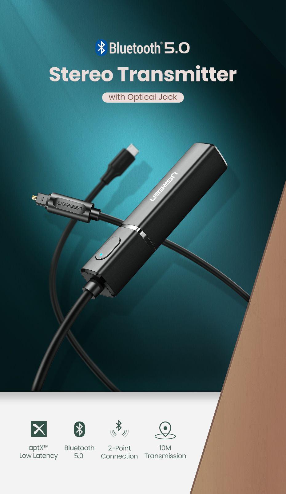 UGREEN Wireless Audio Adapter with Bluetooth 5.0, 3.5mm Mini Jack, Black