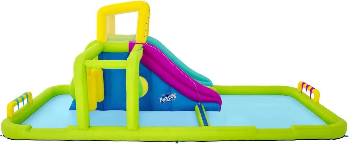 BESTWAY 7.1M X 3.1M X 2.65M SPLASH COURSE MEGA WATER PARK (Content:1 slide, 1 blower (stakes included), 1 repair kit (multiple assorted patches), 1 storage bag,10 bouncer stakes, 1 big ball sprinkler, 6 small flags, 1 hose assembly.) Age 5+