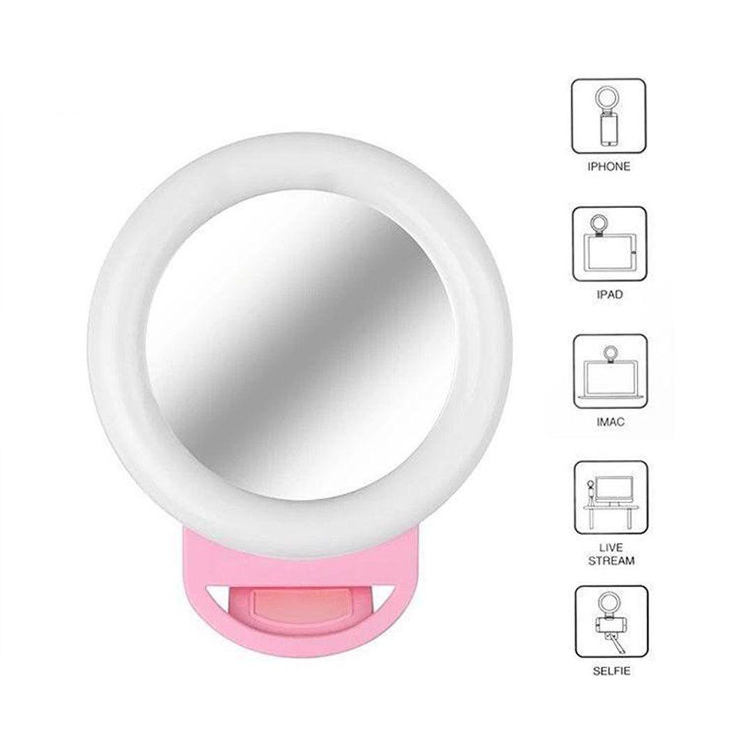 Portable phone LED selfie ring light HR-20 with mirror - Assorted colors