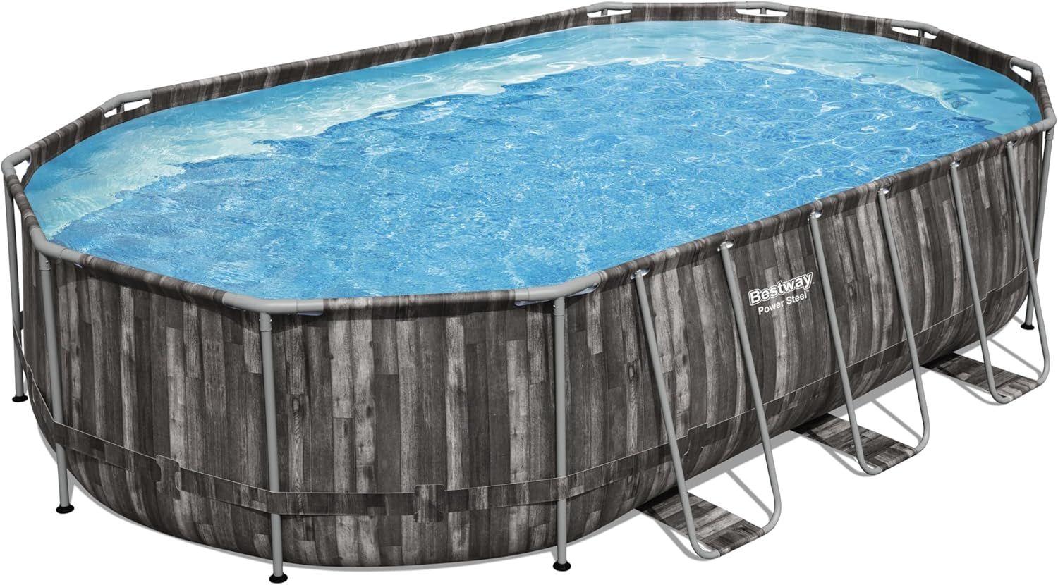 BESTWAY 6.10M X 3.66M X 1.22M OVAL POOL SET (Contents:One Pool, Filter Pump(220-240V), Ladder,Cover, ChemConnect Dispenser, Compatible with Cartridge 58012(III)220-240V) 