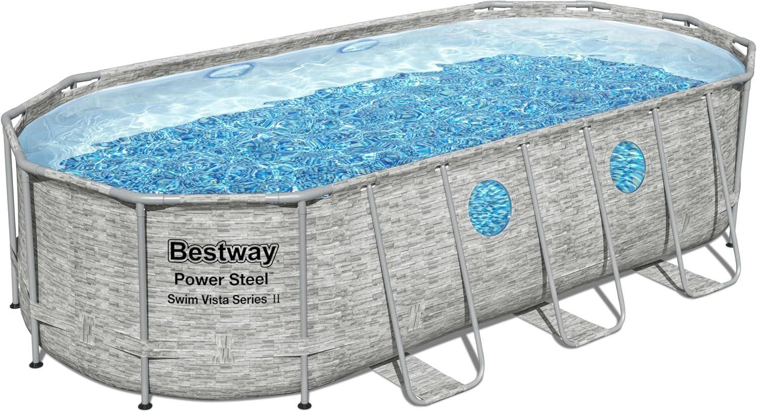 BESTWAY 5.49M X 2.74M X 1.22M OVAL POOL SET (Contents:One Pool, Filter Pump(220-240V), Ladder, Cover, ChemConnect Dispenser, Compatible with Cartridge 58012(III)220-240V) 