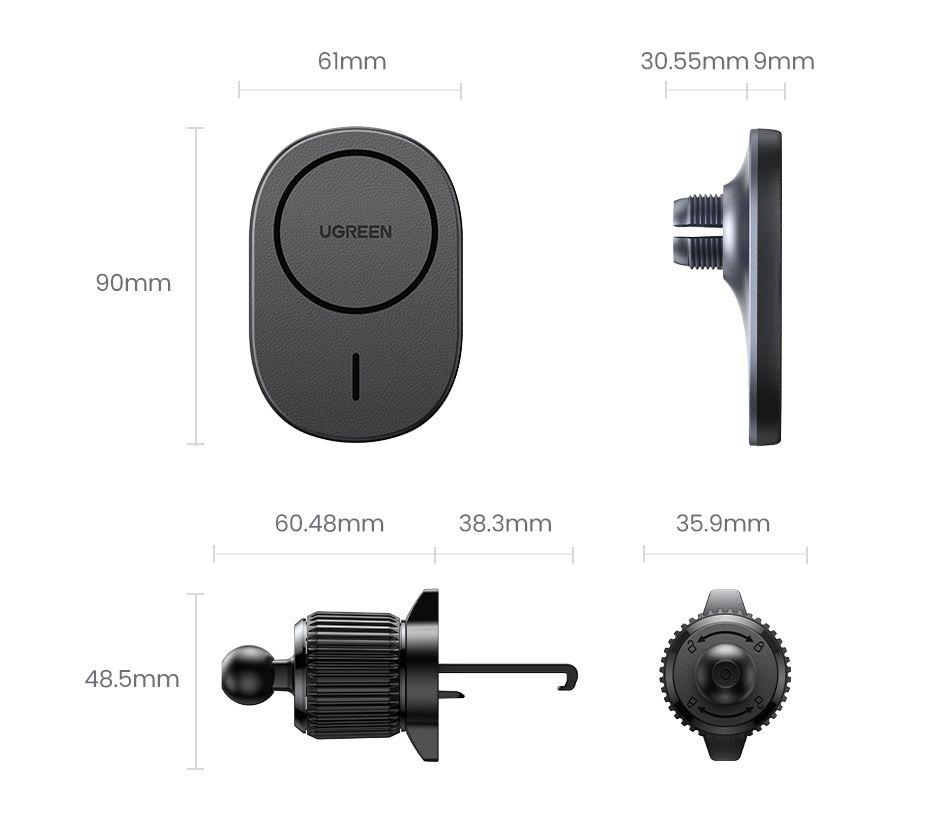 UGREEN Magnetic Car Wireless Charger 15W 2-in-1 MagSafe CD345 for car for cockpit/windshield/vent grille