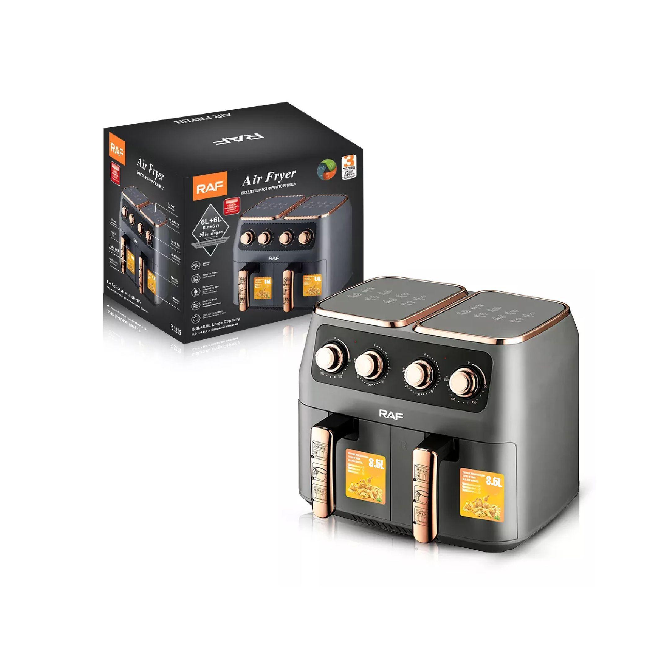 RAF 3.5L + 3.5L Dual Basket Air Fryer – 2800W with Independent Controls