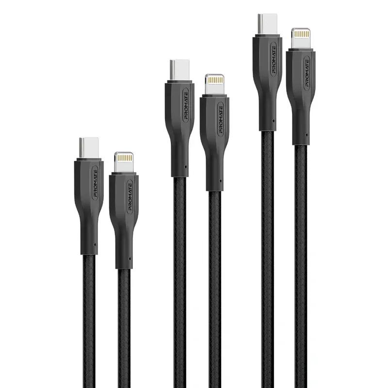 27W Power Delivery 3Pcs High Tensile Strength USB-C to Lightning Cable Kit 