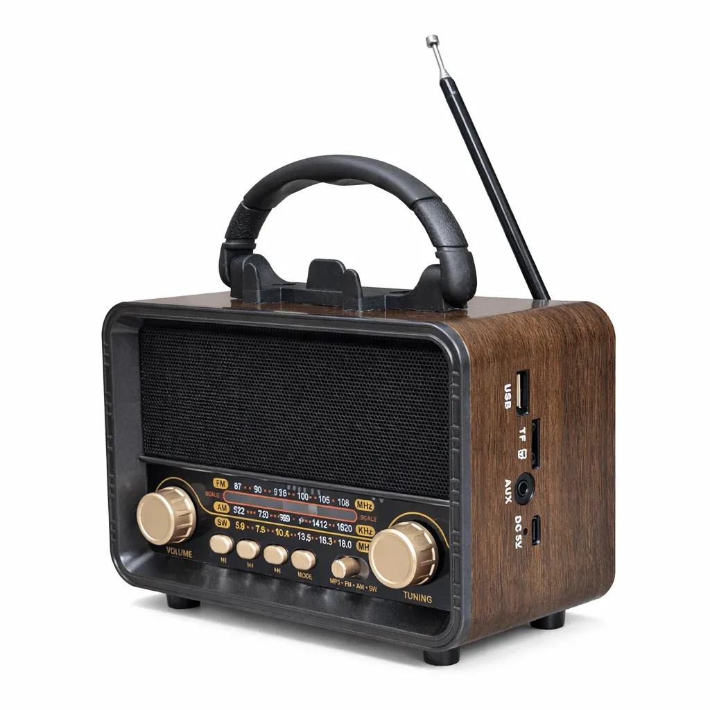 Meier M-1235BT Vintage Wooden Portable Radio with Wireless Stereo Speakers - AM/FM, USB TF Player