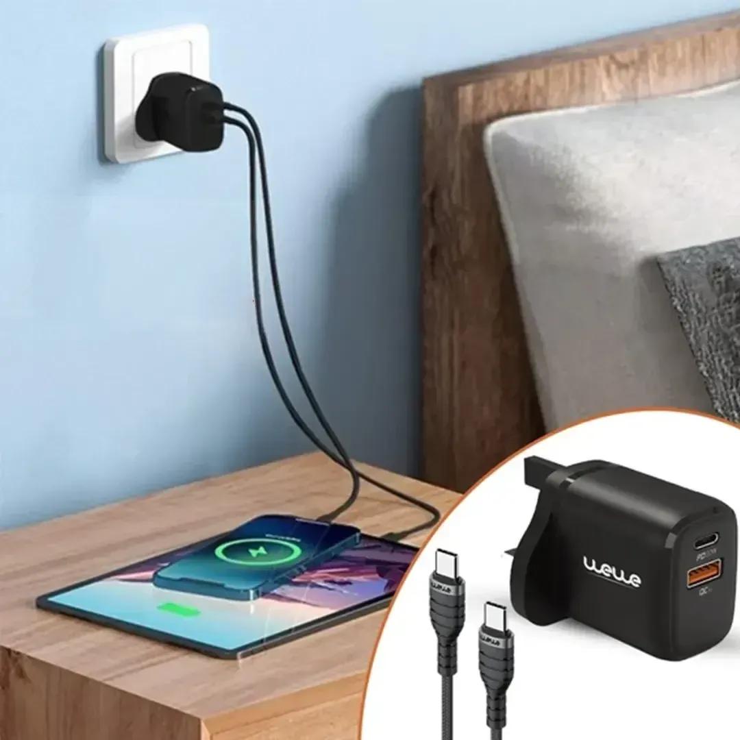 WeWe HC-007 20W UK Adapter Fast Charging with USB-C & USB + Data Cable