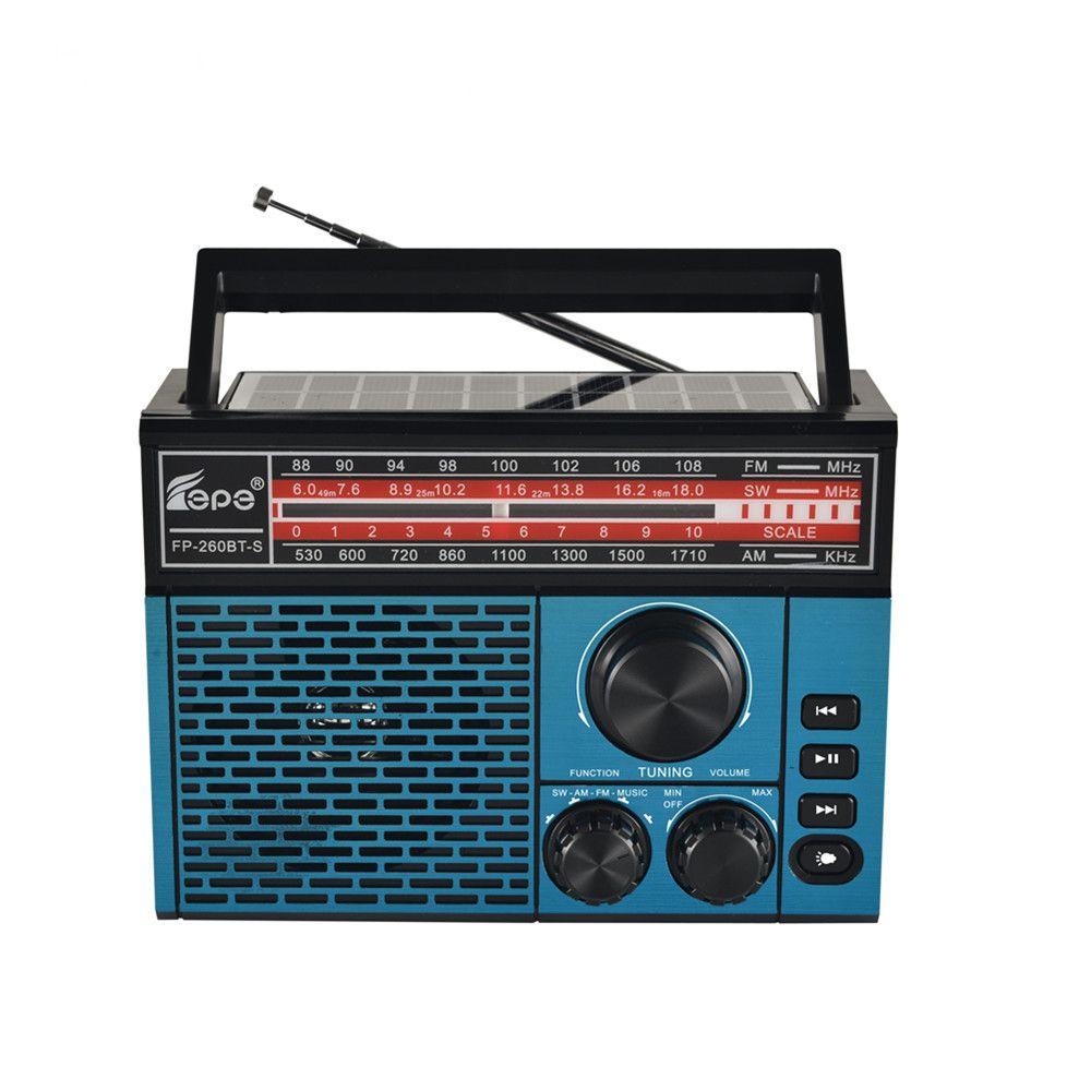 Portable wireless Bluetooth radio FP-260BT-S with microphone system, supports TF, USB, and FM functions
