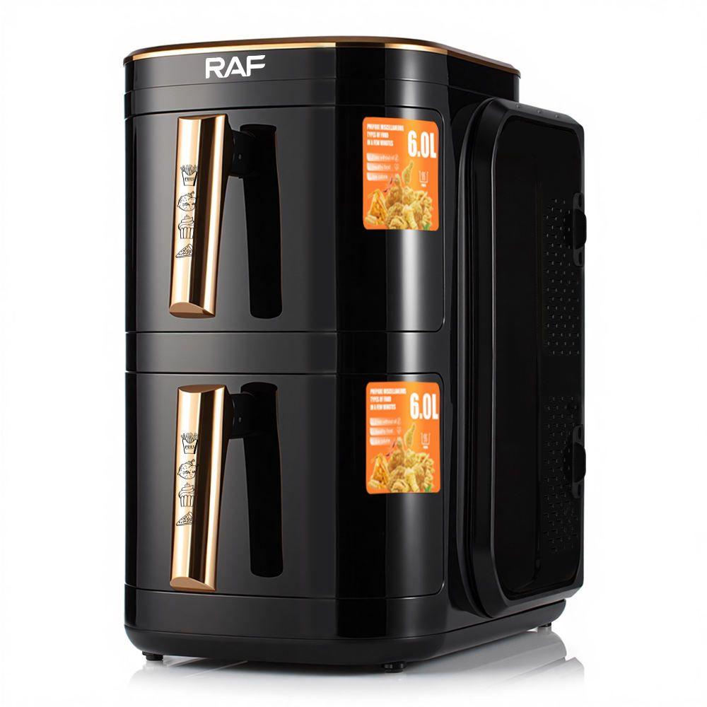 RAF 12L Dual Basket Smart Air Fryer – 2400W Oil-Free Family-Size Digital Fryer with Non-Stick Coating