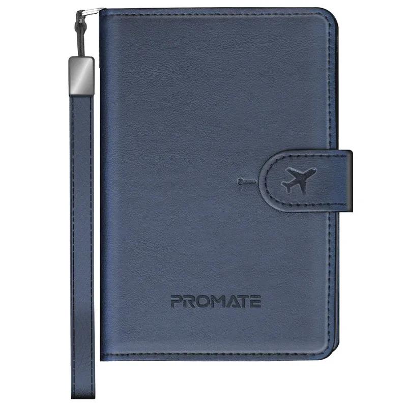 Promate PassMate – Smart Leather Passport Holder with Tracking & RFID Protection