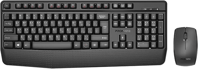 Promate Wireless Keyboard and Mouse Combo, 2.4GHz Wireless with Built-In Palm Rest, Multi-Grip 1200 DPI Mouse, Nano USB Receiver, ProCombo-14