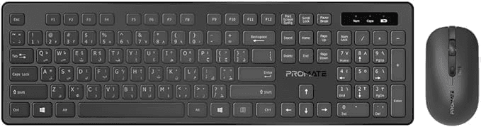 Promate Wireless Keyboard and Mouse Combo Pro Combo13, 2.4Ghz Full Slim Keyboard, 1600 DPI Ambidextrous Mouse, USB Nano Receiver, Quiet Keys, Angled Stand for iMac, MacBook