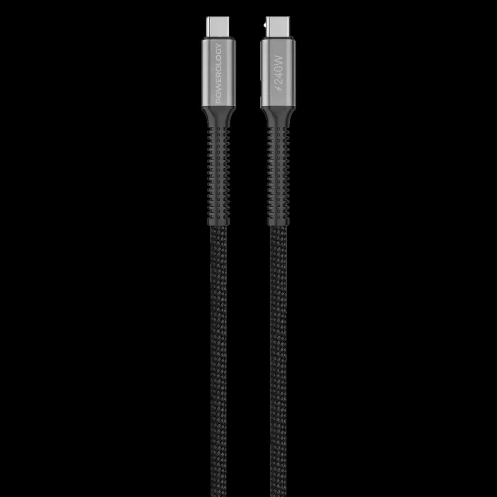 Powerology PCAB033 USB4 Cable with Braided USB-C to USB-C Wire - Black
