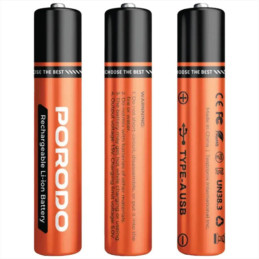 Porodo AA Li-Ion Battery USB-A Rechargeable 4-Pack - PDJHAAOG