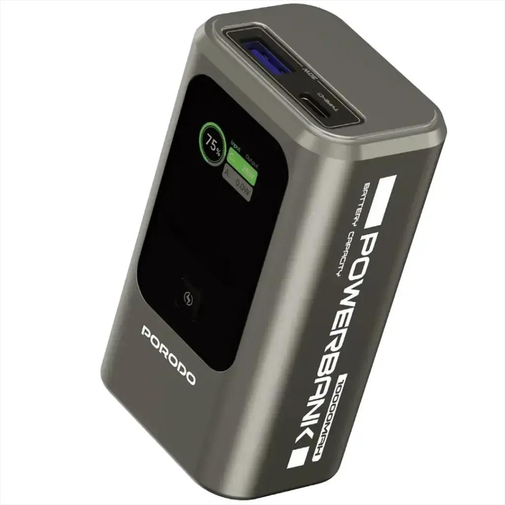 Porodo PDPBFCH096GY 10000mAh Mini Power Bank with Real-Time Display – Fast & Safe Charging