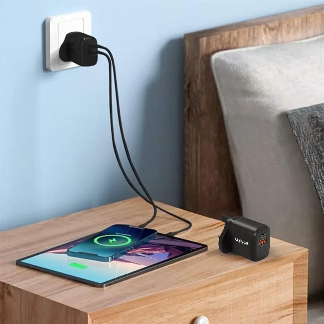 WeWe HC-006 20W Fast Charger – Dual USB & USB-C with Lightning Cable for iPhone